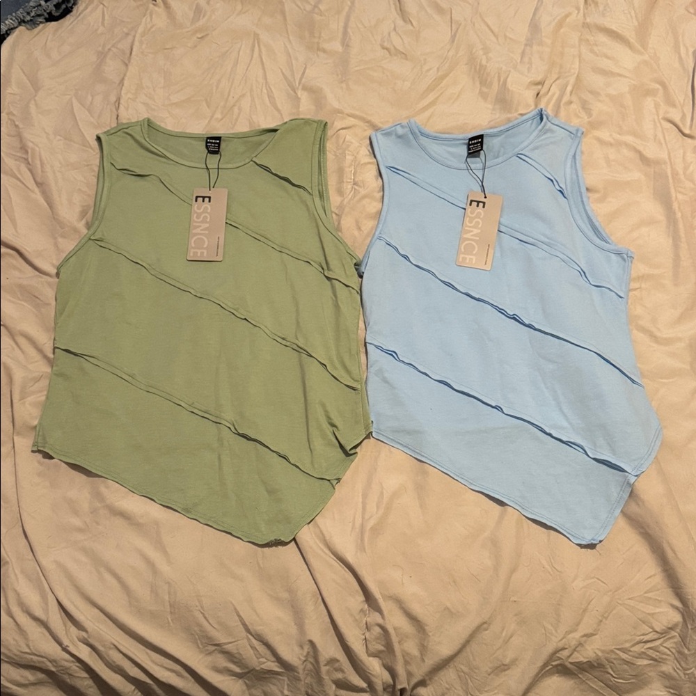 SHEIN Green and Blue Asymmetrical Tank Tops
